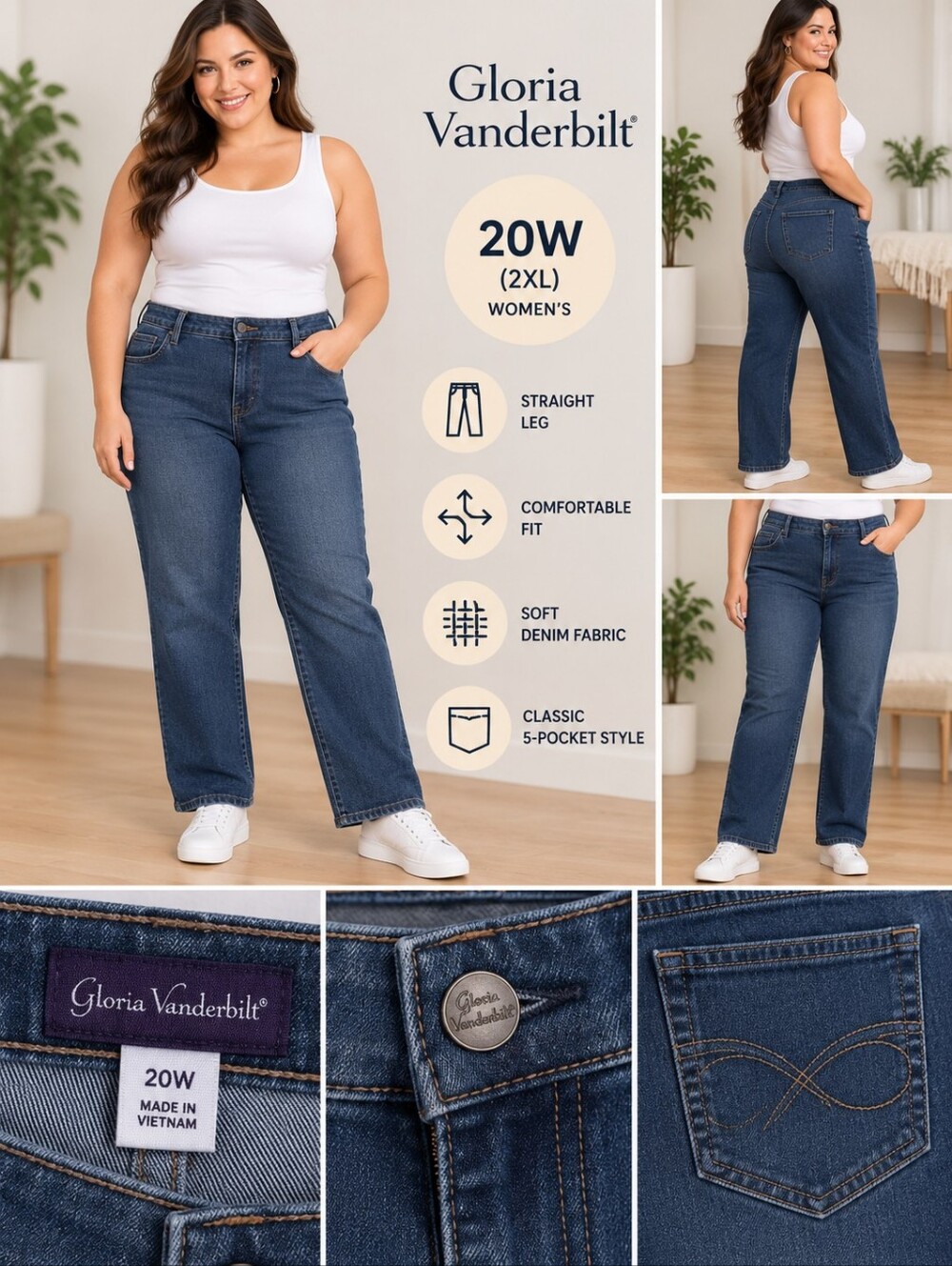 Gloria Vanderbilt Women's 20w denim straight leg jeans #38